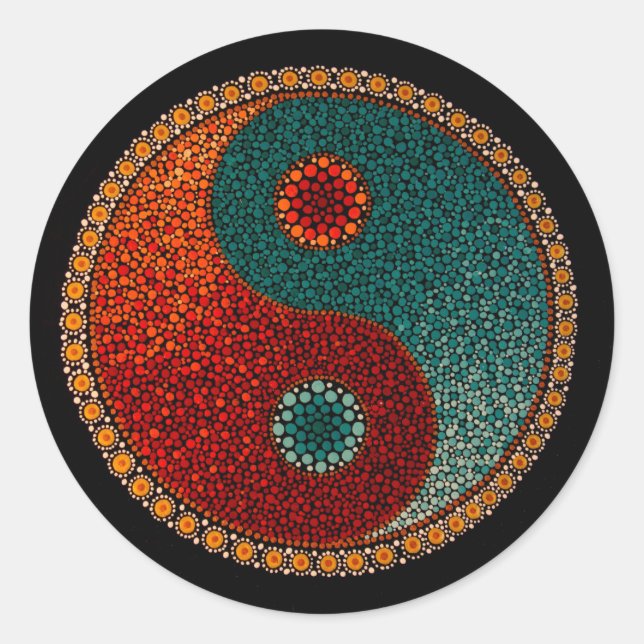 Sticker Rond Mandala peint à la main de Yin Yang (Devant)