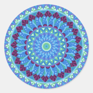 Sticker Rond Mandala Rêves de Minuit Bleu Style Boho