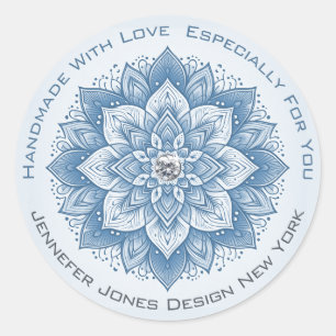 Sticker Rond Mandala Rhinestone Pastel Baby Sky Blue fait main