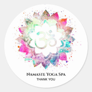 Sticker Rond *~* Mandala Symbole spirituel OM Lotus Fleur