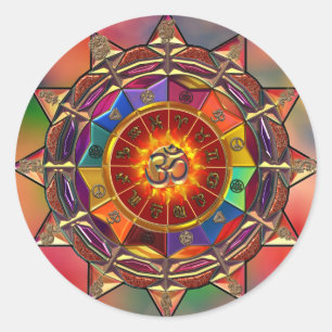 Sticker Rond Mandala symbolique de Sun d'or
