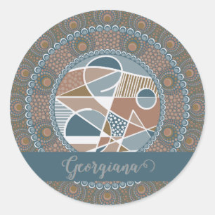 Sticker Rond Mandala Turquoise personnalisé et or Abstrait Acce