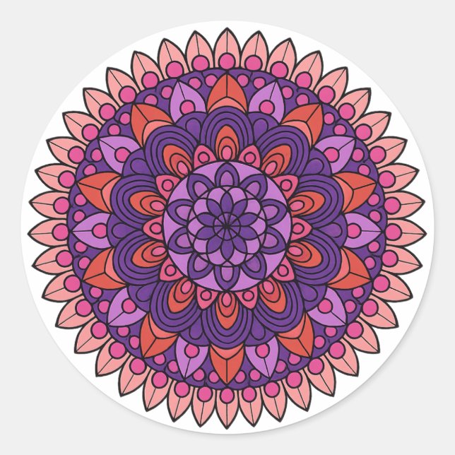 Sticker Rond Mandala violet et rose (Devant)