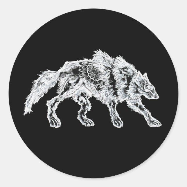 Sticker Rond Mandala Werewolf blanc robuste (Devant)