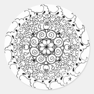 Sticker Rond Mandala zen des vagues de l'océan
