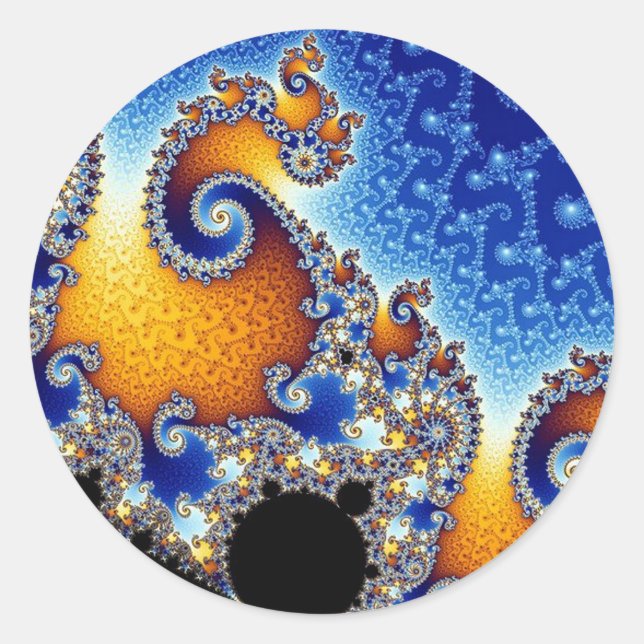 Sticker Rond Mandelbrot bleu double spirale fractale (Devant)