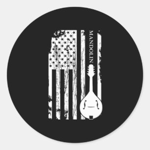 Sticker Rond Mandolin American Flag Musique acoustique Band Cad