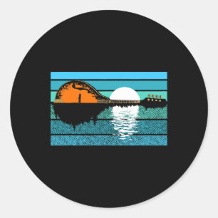 Sticker Rond Mandolin Trees Moon Night Reflection 80s Retro Blu