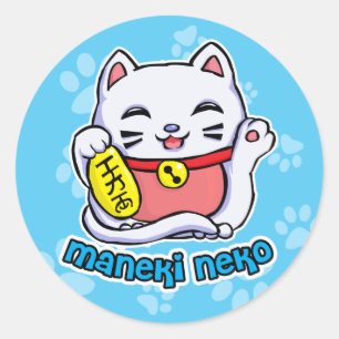 Sticker Rond Maneki Neko chat chanceux