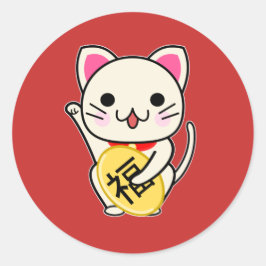 Sticker Rond Maneki Neko - Chat chanceux