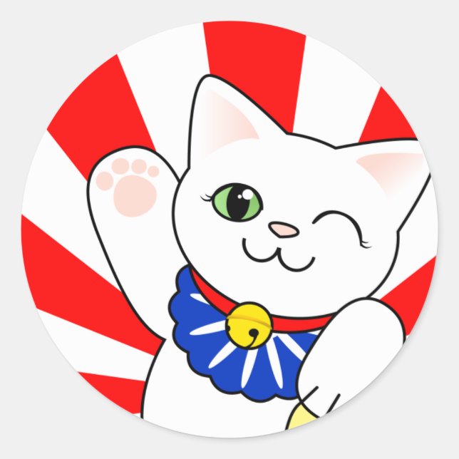 Sticker Rond Maneki Neko Chat Lucky (Devant)