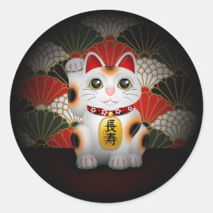 Sticker Rond Maneki Neko en céramique blanche
