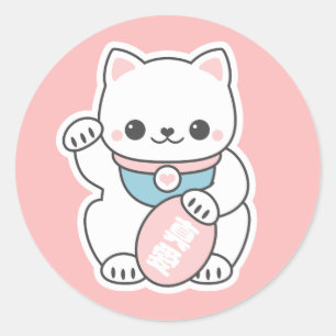 Sticker Rond Maneki Neko rose