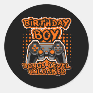 Sticker Rond Manette de jeu vidéo orange rétro 8 bits Bi