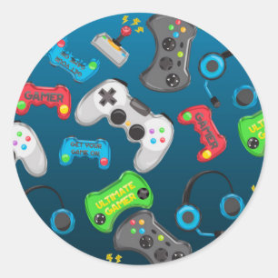 Sticker Rond Manettes de jeu vidéo Cadeau de fête d'anniversair