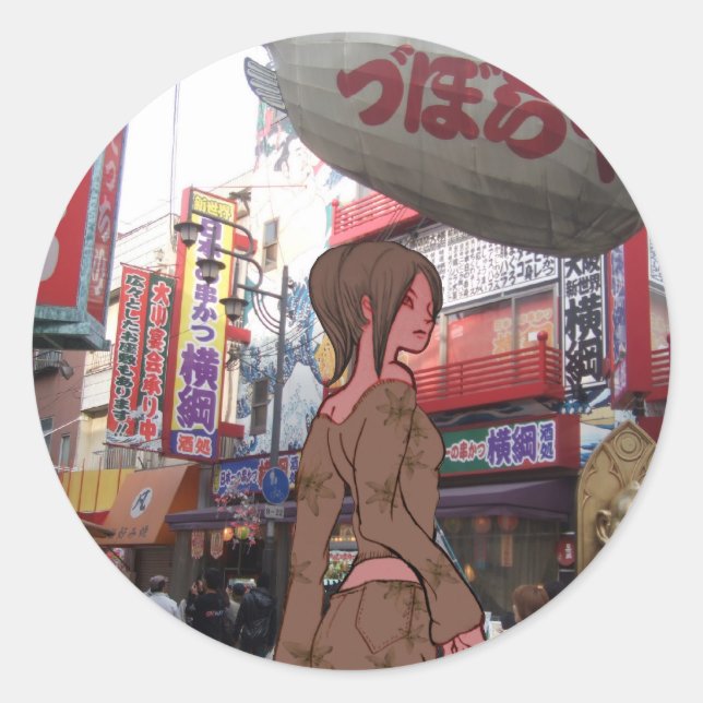 Sticker Rond MANGA, fille OSAKA (Devant)