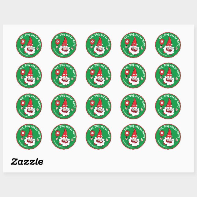Sticker Rond Mange, dink et sois joyeux pickleball de Noël (Feuille)