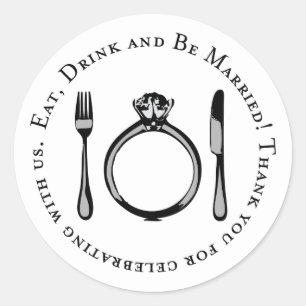 Sticker Rond Manger Boire Être Marié Noir Blanc Anneau