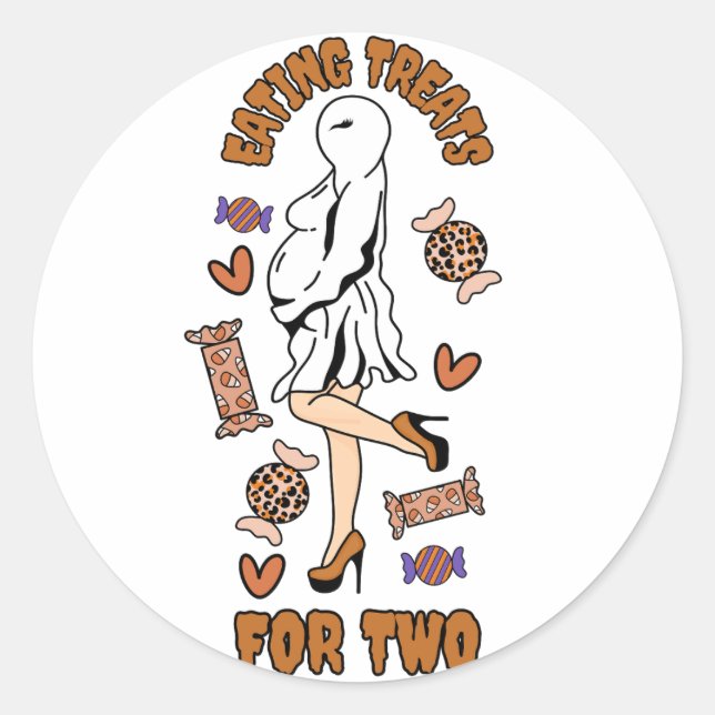 Sticker Rond "Manger des friandises pour deux" Halloween Orange (Devant)