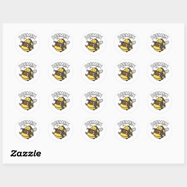 Sticker Rond Manger des Ramen comme un Abeille = BEEMEN (Feuille)