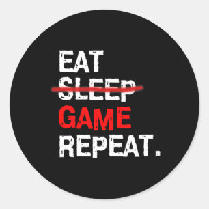 Sticker Rond Manger Dormir Jeu Répéter Planche Pc Vidéo Joueur