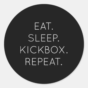 Sticker Rond Manger Dormir Kickbox Répéter - Kick Boxing Boxeur