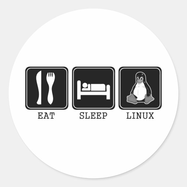 Sticker Rond Manger. Dormir. Linux. (Devant)