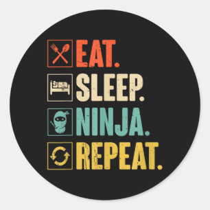 Sticker Rond Manger Dormir Ninja Répéter Drôle Ninja Martial
