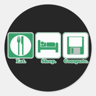 Sticker Rond manger dormir ordinateur (vert)