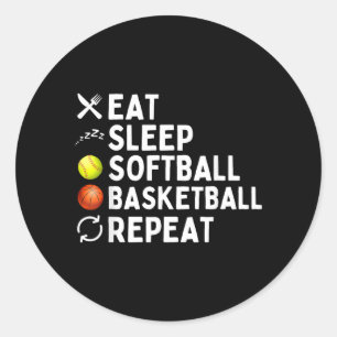 Sticker Rond Manger Dormir Softball Baseball Répéter Drôle Soft