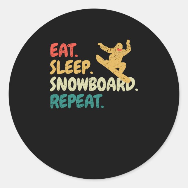 Sticker Rond Manger Sleep Snowboard Répéter Snowboarder Funny S (Devant)