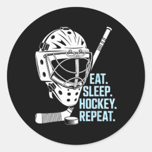 Sticker Rond Manger Sommeil Hockey Répéter Masque de Hockey Bât