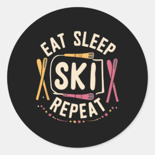 Sticker Rond Manger Sommeil Ski Répéter Ski Ski Ski Sports d'hi