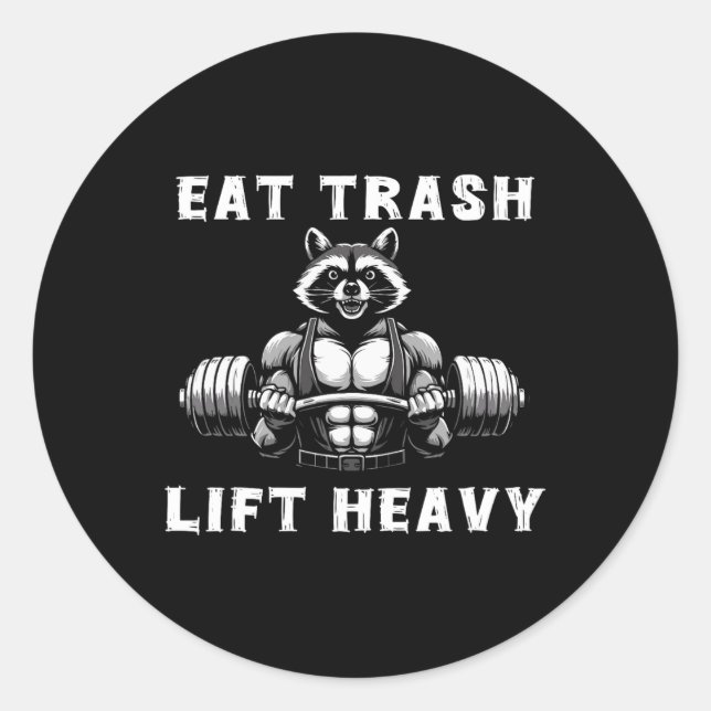 Sticker Rond Manger Trash Lift Lourd Racoon Lifting Fitness Wo (Devant)