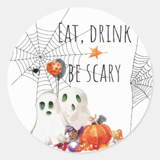 Sticker Rond Mangez, Buvez Soyez Effrayant Fantômes D'Aquarelle