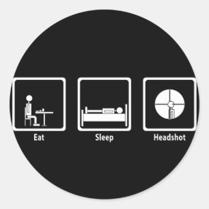 Sticker Rond Mangez, dormez, Headshot - Gamer de FPS