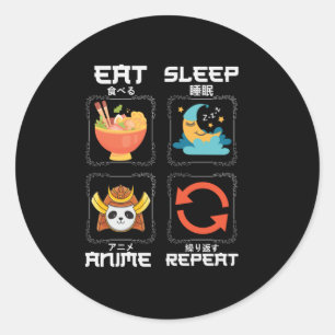 Sticker Rond Mangez l'Anime de sommeil Répéter mignon pour An