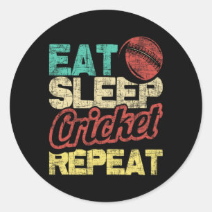 Sticker Rond Mangez Sleep Cricket Repeat - Cricketer Tsman Tsma