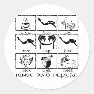 Sticker Rond Mangez Sleep Dive Rinse et Répéter