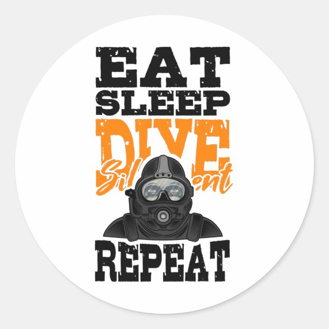 Sticker Rond Mangez Sleep Dive Silencieux Technique Divers Rebr (Devant)