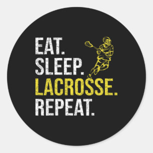 Sticker Rond Mangez Sleep Lacrosse Répéter Sports Équipe Cadeau