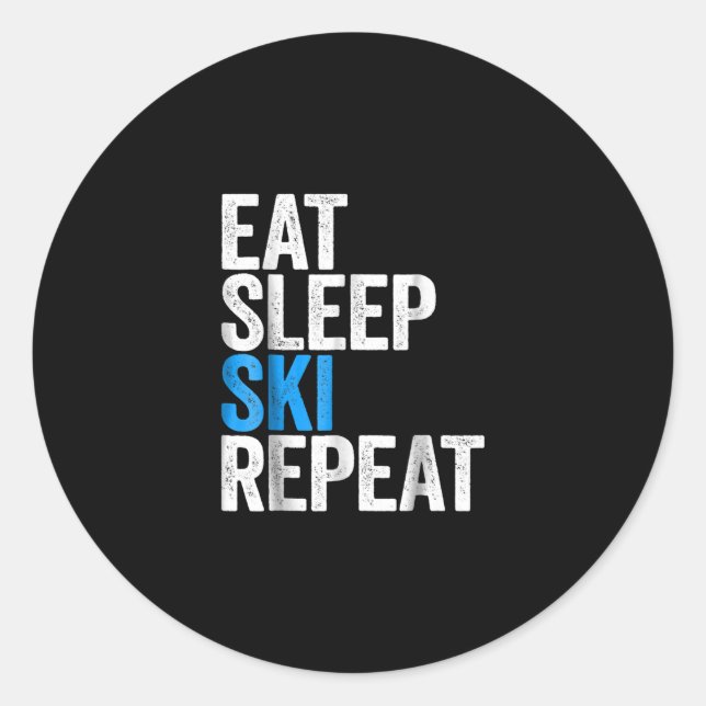 Sticker Rond Mangez Sleep Ski Répéter Ski Cadeau (Devant)