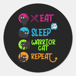 Sticker Rond Mangez Sleep Warrier Chat Répéter Chat