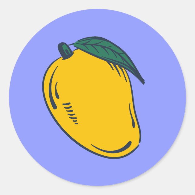 Sticker Rond Mango Fruit Dessiné à la Main Mignon (Devant)