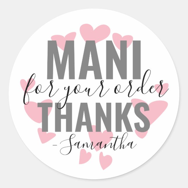 Sticker Rond Mani Merci Pour Votre Commande Clou Coeurs Polonai (Devant)