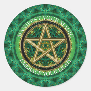 Sticker Rond Manifestez votre nature de pentacle doré magique v