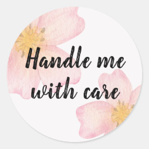 Sticker Rond Manipulez-moi avec soin - Fleur aquarelle délicate