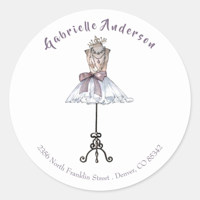 Sticker Rond Mannequin tendance avec Tutu Retourner Adresse Sce (Devant)