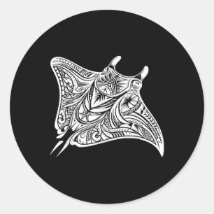 Sticker Rond Manta Ray Polynesian Tribal Mer de tatouage