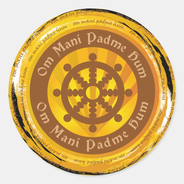 Sticker Rond Mantra tibétain Roue du Dharma (Devant)